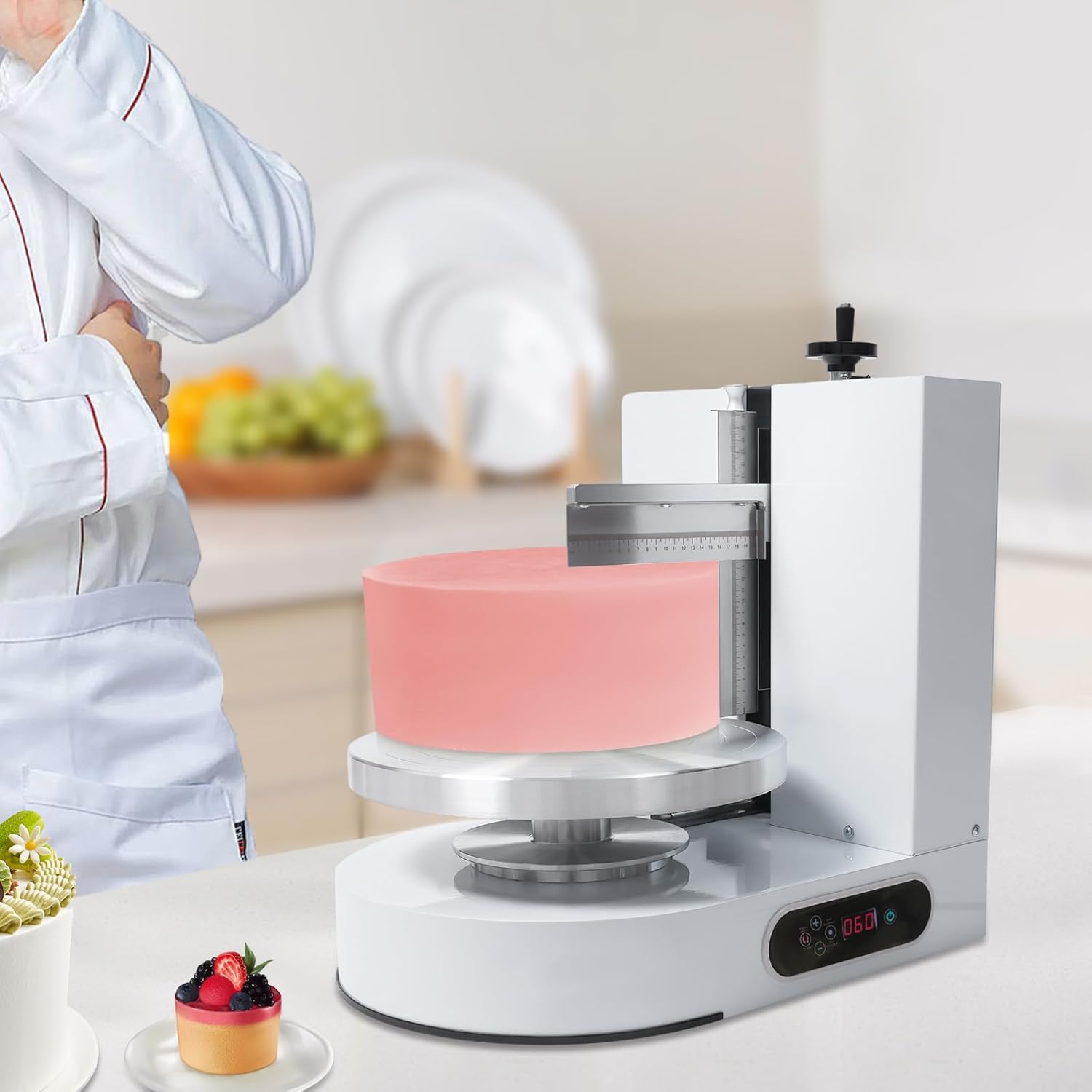 Electric Cake Decorating Coating Machine - For 4-12 Inch Cakes, 60-320 RPM Adjustable Speed, for Smooth Cream Spreading and Decoration of Birthday Cakes (White)