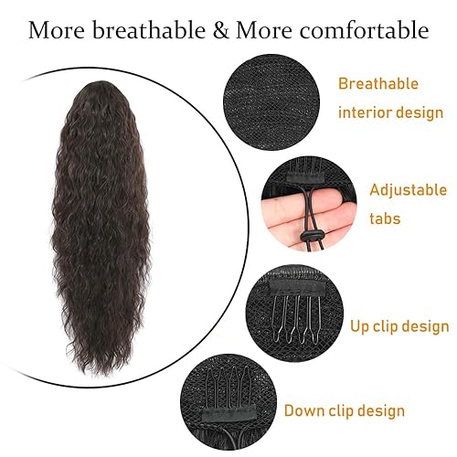 Miniatura 5 de KETHBE Extensiones de cabello sintético sintético con cordón de 26 pulgadas, largo y rizado, ondulado, resistente al calor, para mujer (26 pulgadas,