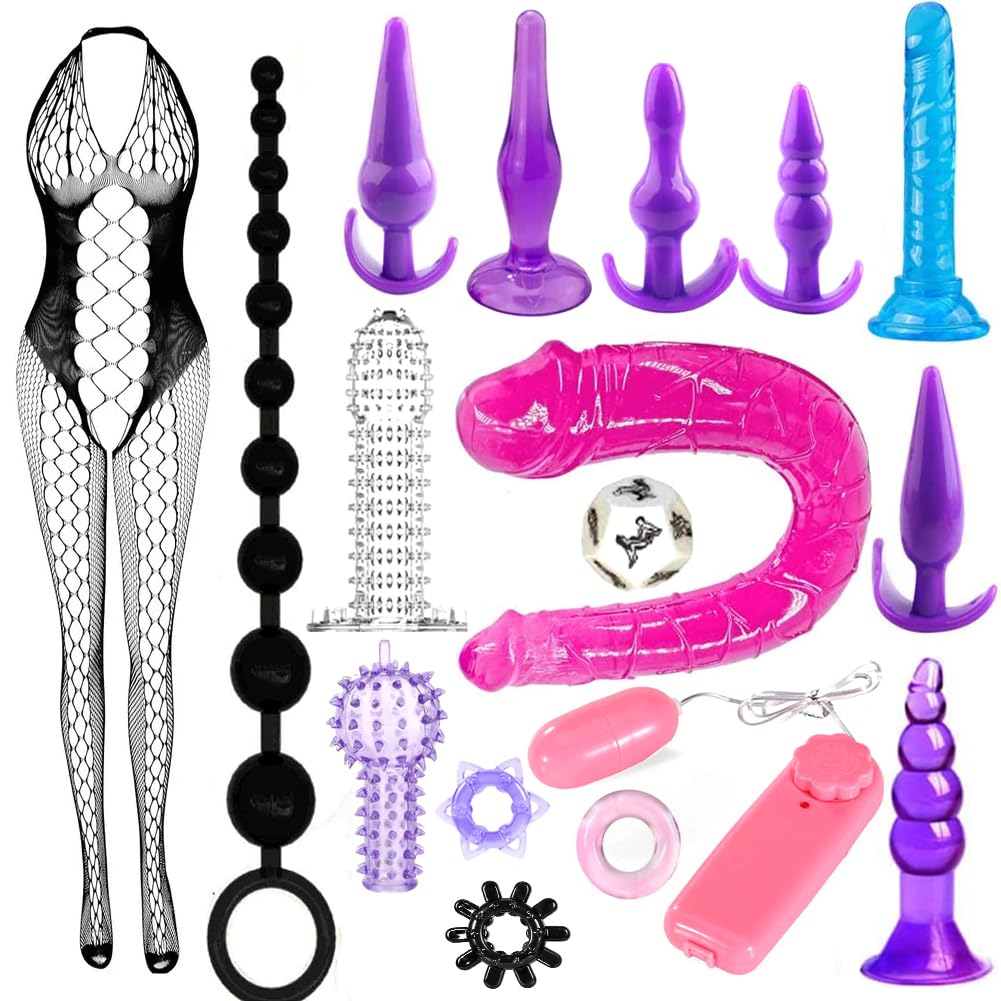 G Spot Dildo Vibrator Anal Plug Beginner Set 17 PCS Butt Plugs Sex Toy Training Kit- G Spot for Beginner Adult Unisex Women and Men Couple