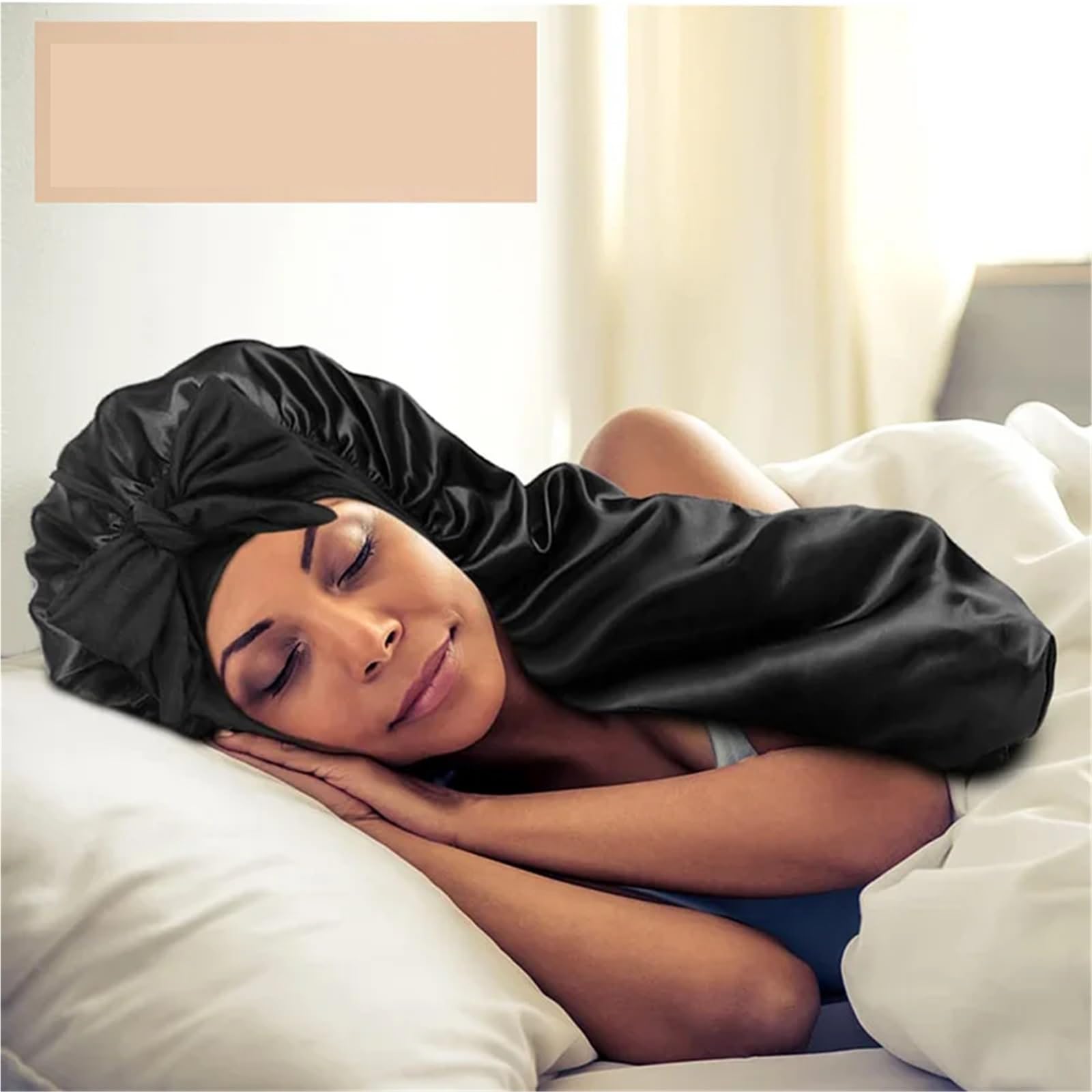 Cuffia da notte setosa in raso elastico con cuffia lunga for le donne Cofani for la cura dei capelli fascia elastica for cravatta for ricci trecce per Home(Pink)