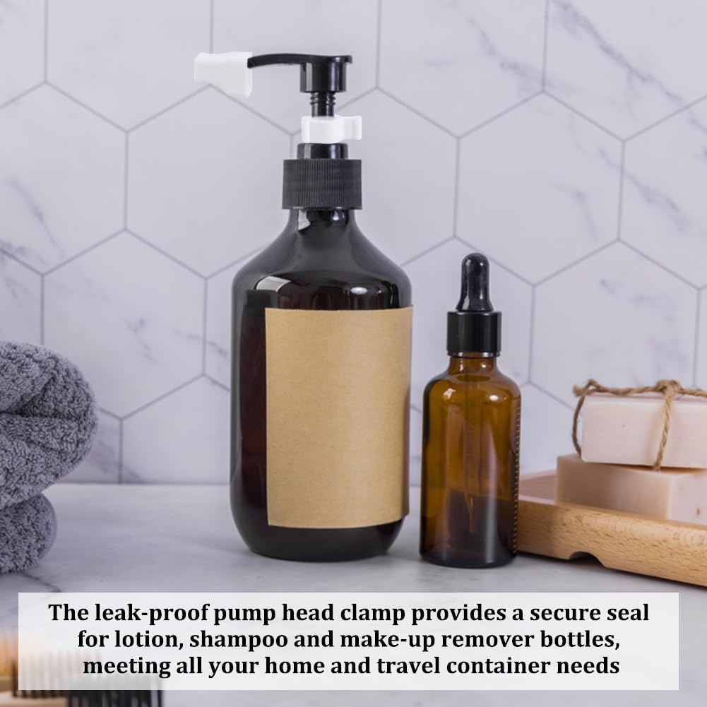NBEADS 34 Pcs 2 Styles Pump Stopper, Including 17 Pcs Leakproof Pump Lock Clips 17 Pcs Pump Head Nozzle Cap for Lotion Shampoo Cleansing Oil Bottles Home Travel Camping, White