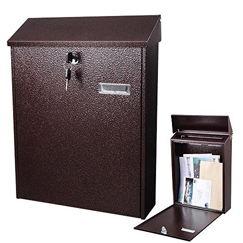 Yescom Wall-Mounted Mail Box Large Lockable Letterbox w/ 2 Keys for Home Post Security Outdoor, Black, 0-9 Number Stickers