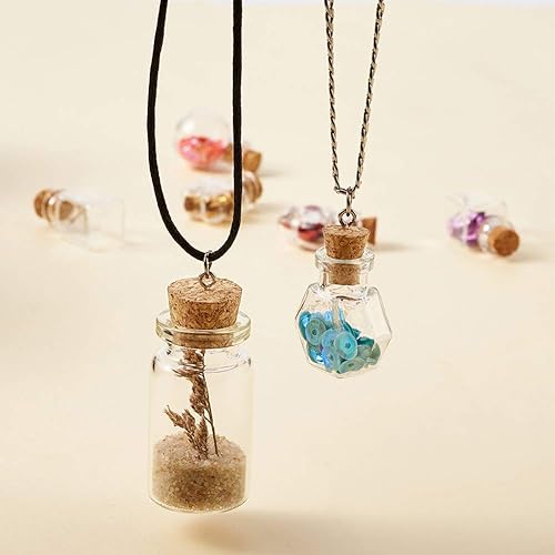 Vista 6 de Mega Pet 35 frascos pequeños de vidrio transparente con tapones de corcho, formas mixtas, botellas de deseos para artes, manualidades, decoración