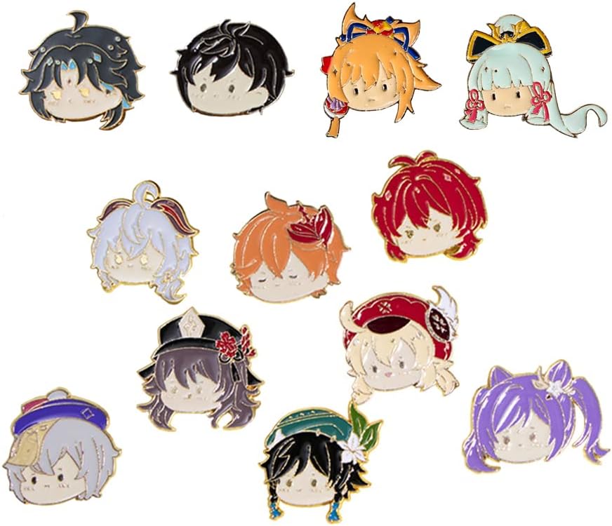 VNYIGDJSAnime Genshin Pins 12pcs, Anime Genshin Cosplay Brooch Gift for Fans, Venti, Hu Tao, Klee, Tartaglia, Xiao, Ganyu