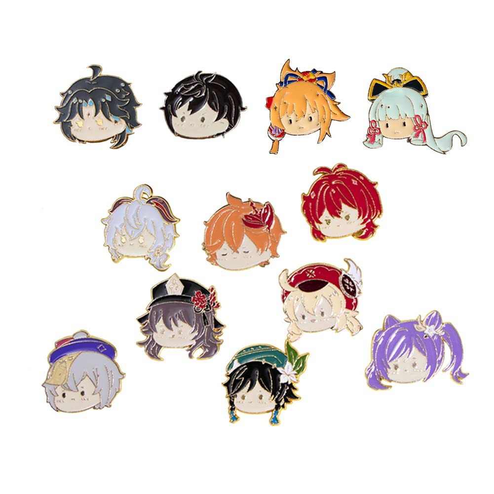 VNYIGDJSAnime Genshin Pins 12pcs, Anime Genshin Cosplay Brooch Gift for Fans, Venti, Hu Tao, Klee, Tartaglia, Xiao, Ganyu