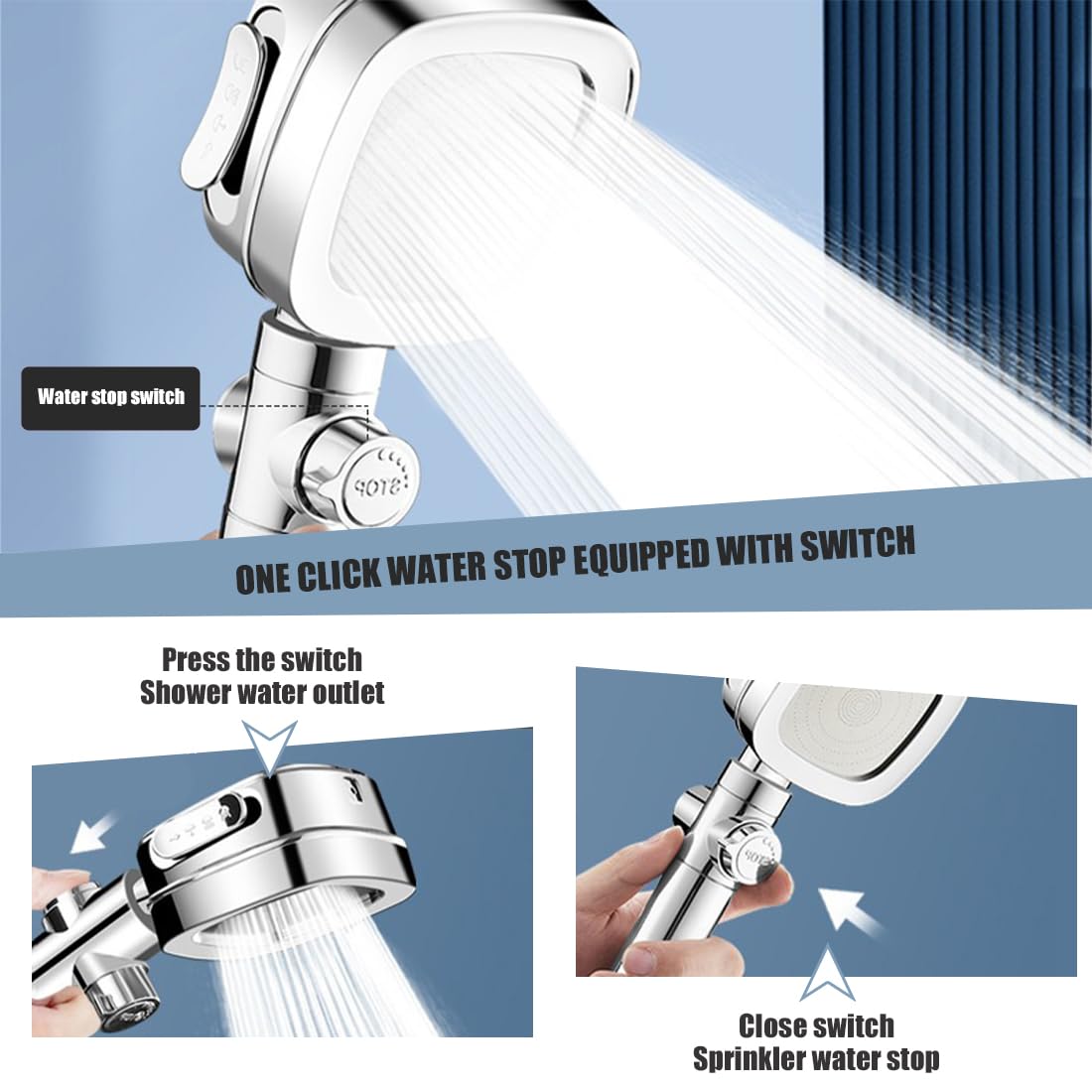 Soffione Doccia a 4 Tipi di Getto,Doccino per Doccia con Interruttore,Soffione Doccia Alta Pressione, Soffione Doccia ad alta Pressione Spruzzo A Risparmio Idrico