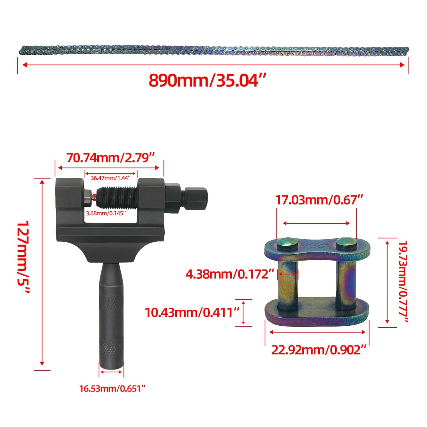 428 Motorcycle Chain and Chain Breaker,428 Roller Chain 140 Links Heavy Duty Drive Chain for 50cc 70cc 90cc 110cc 125cc Dirt Pit Bike ATV Quad Go Kart Scooter Mini Bike (Colored)