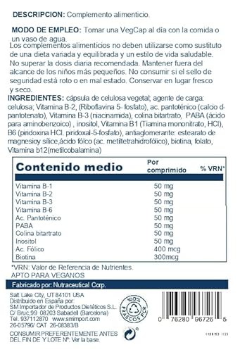 SOLARAY®. Methyl B complex 60VegCaps. Sin gluten. Apto parta veganos.