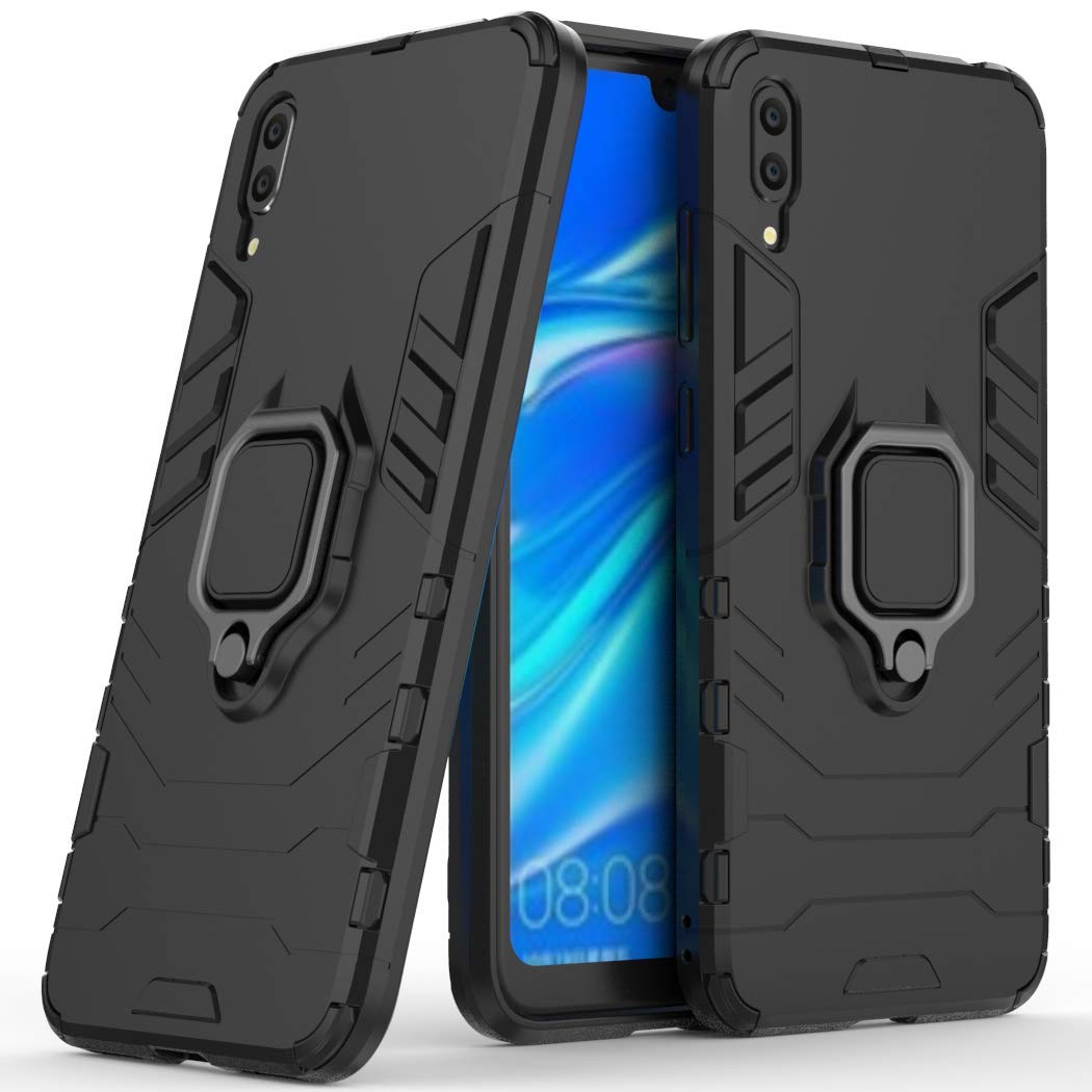 LuluMain Compatible with Huawei Y7 Pro (2019) Case, Metal Ring Grip Kickstand Shockproof Hard Bumper (Works with Magnetic Car Mount) Dual Layer Rugged