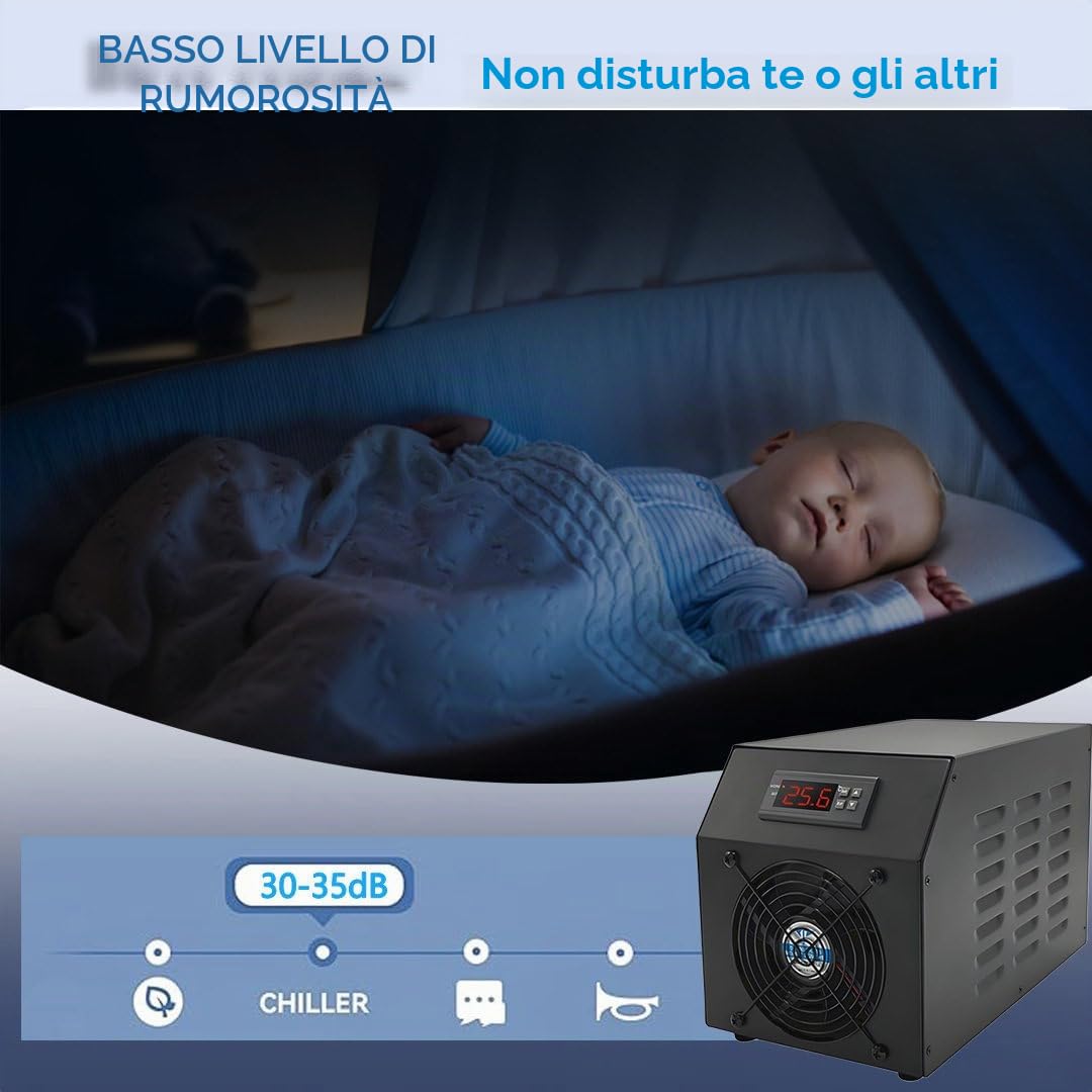 Refrigeratore Acquari 16 Gal/60 Litri per Sistemi Raffreddamento Idroponici con Ventole Silenziose, Riscaldamento/Raffreddamento Rapidi per Pesci Gamberetti Coralli AquariumChiller