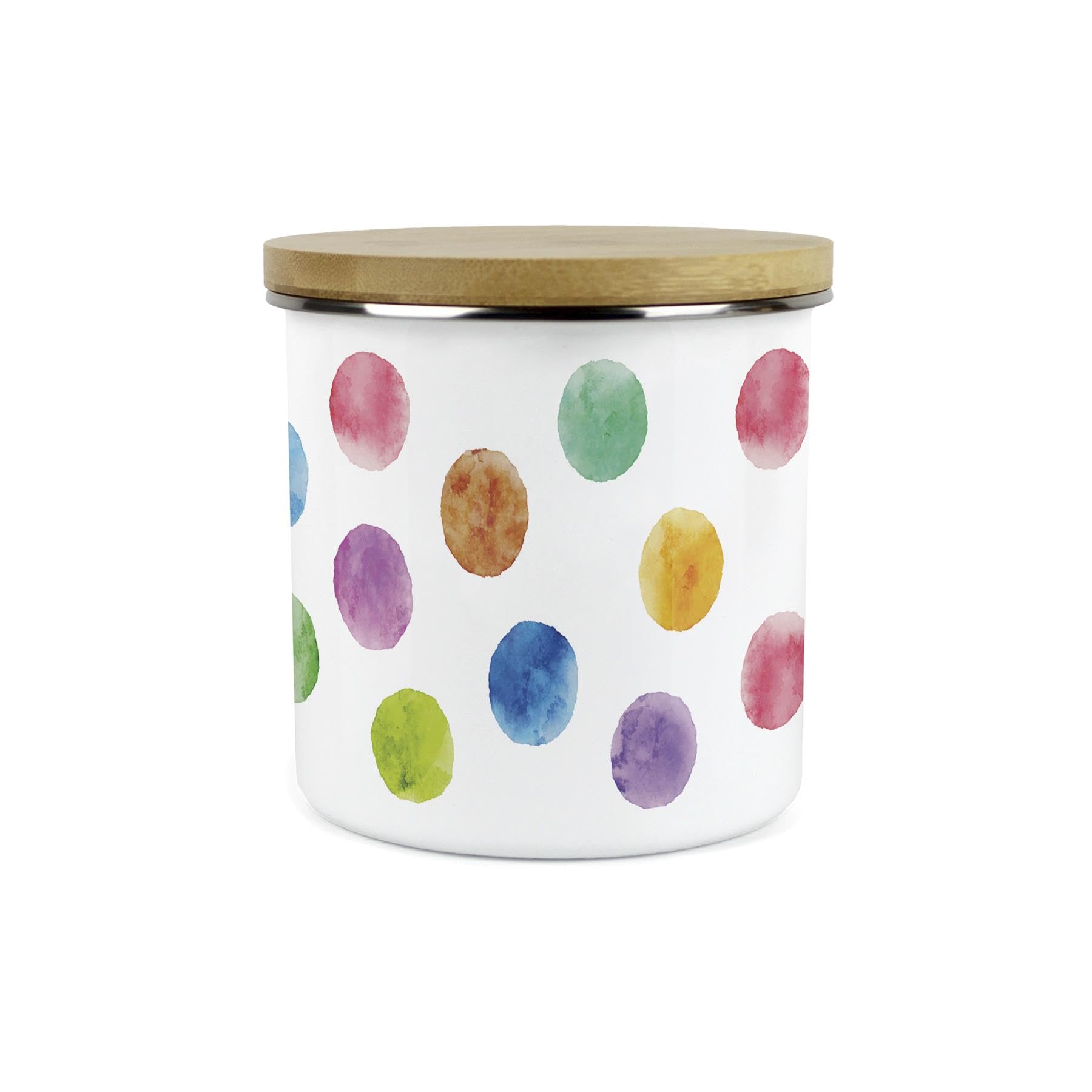 Polka Dots Storage Canister - Multicoloured Large 1.2L Enamel Kitchen/Home Container