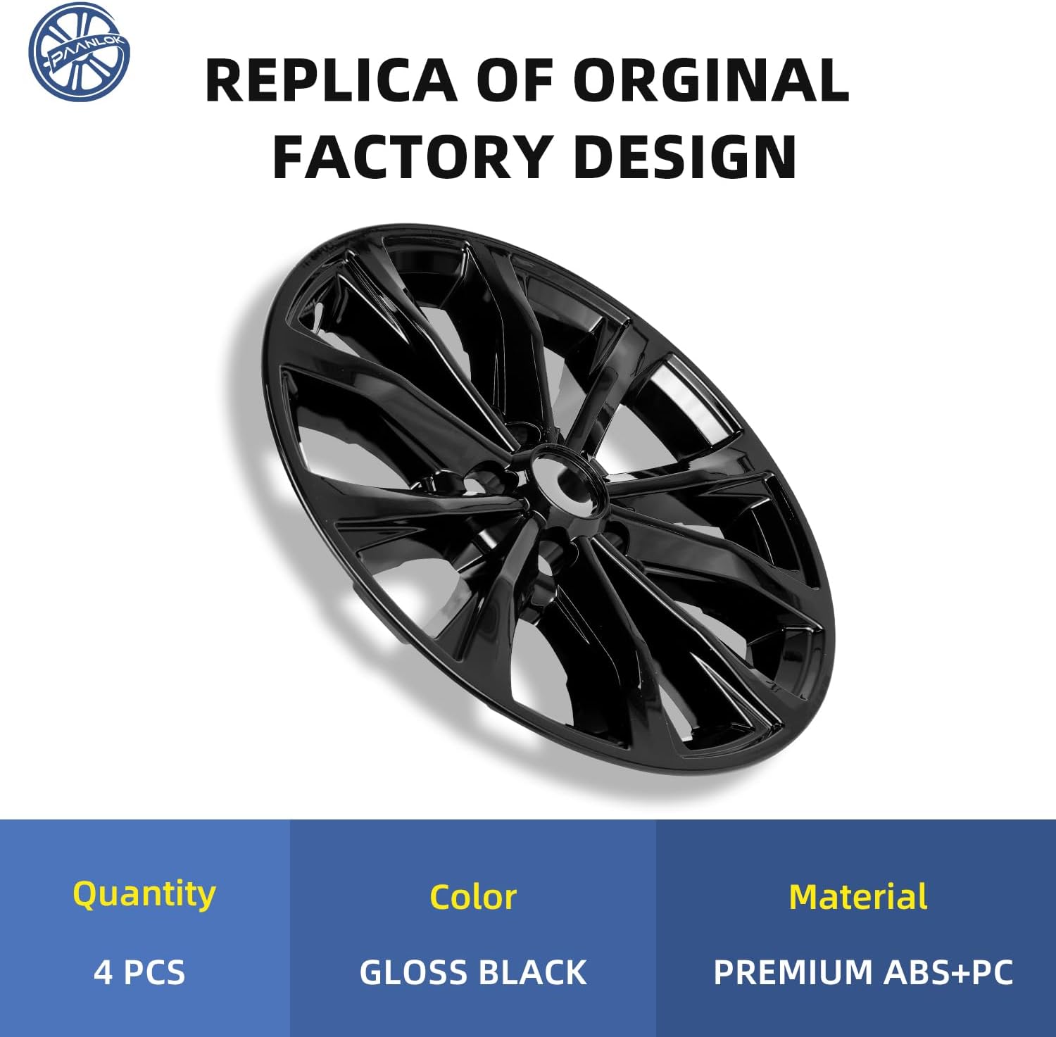 18 Inch Wheel Skins for 2023-2025 Honda CR-V EX/EX-L, Fits OEM Alloy Wheel #42700-3A0-A81, Gloss Black Snap-On Wheel Covers 4-Pack