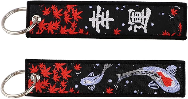 Paquete de 2 llaveros bordados japoneses, etiquetas para llaves de mochila, llaveros de motocicletas, accesorios de regalo