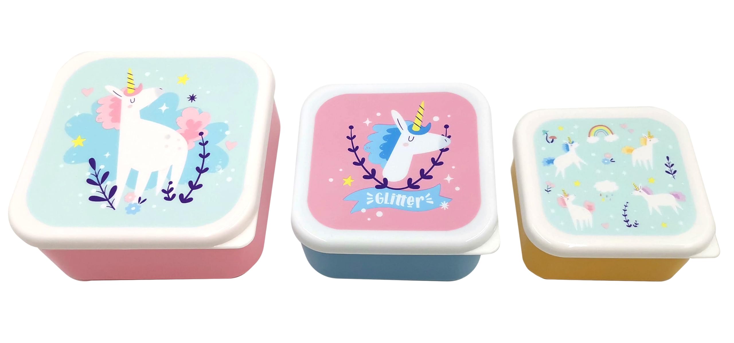 Puckator Unicorn Magic Set of 3 Lunch Box Snack Storage S/M/L - Lunchbox with Multi Compartments - Small Food Containers - Lunchbox for Adults and Kids - Girls Boys Lunchbox - Food Prep with Lids