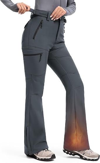 Moosehill Women's Snow Ski Pants Water Resistant Fleece Lined Flare Fit