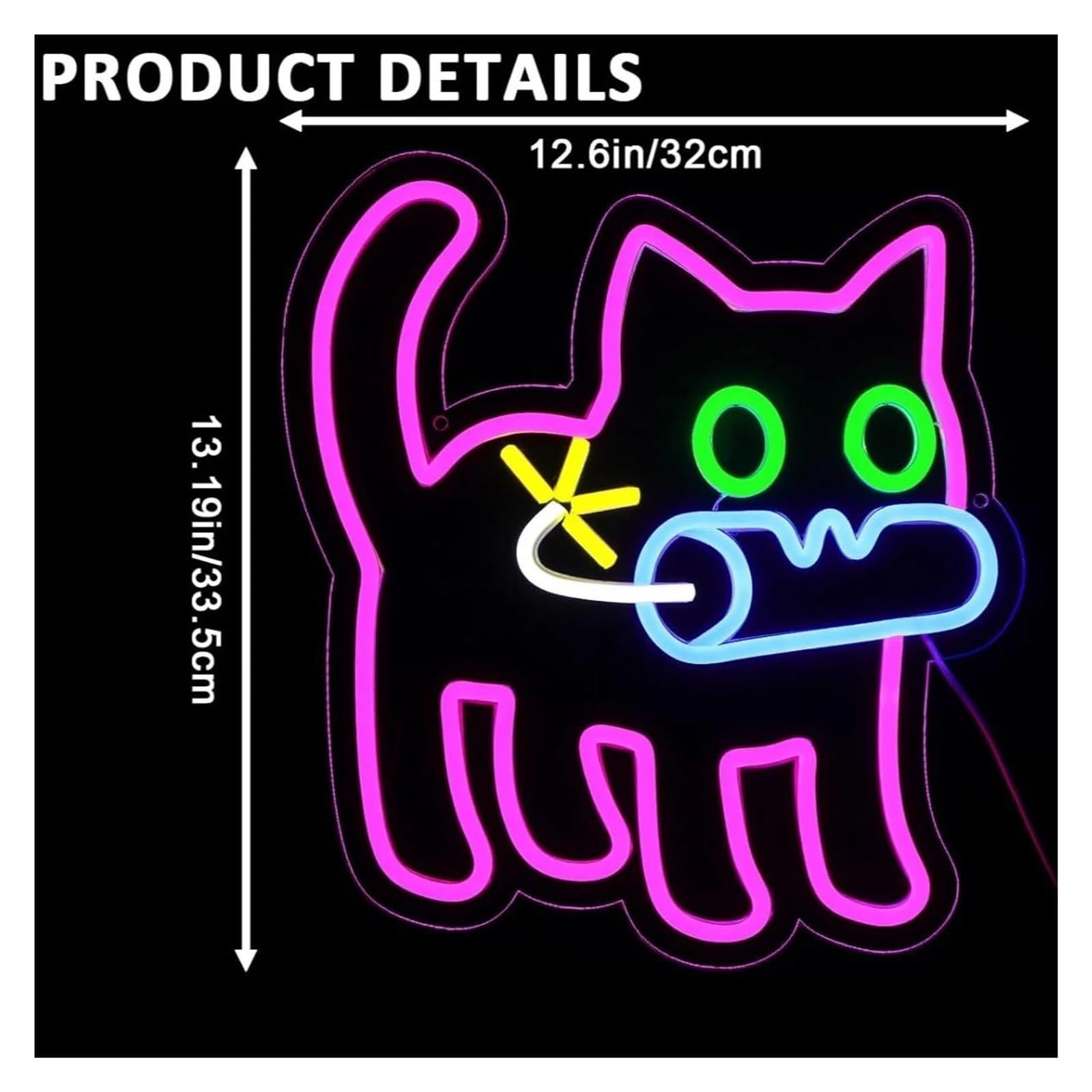 Insegna luminosa al neon Gatto per insegna al per neon divertente bomba animale luce a led per camera da letto per usb dimmerabile 33,5cm x 32cm