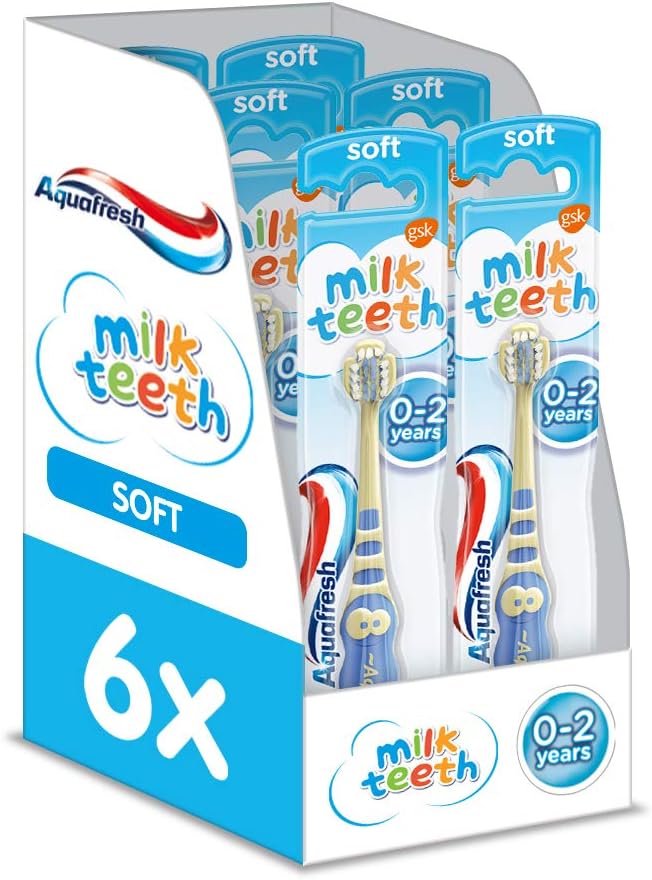 Aquafresh Baby Toothbrush, Milk Teeth 0-2 Years, Soft Bristles pack of 6