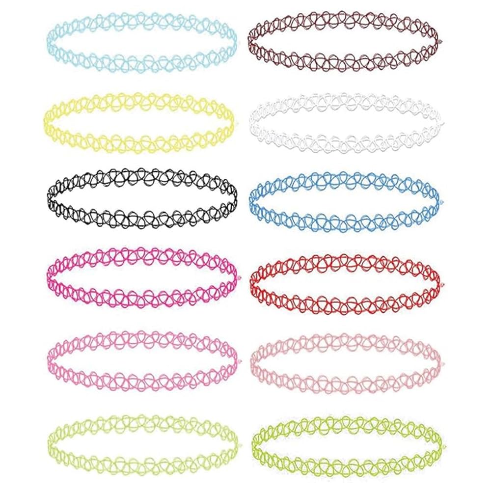 BodyJ4You 12PC Tattoo Choker Necklace - 90s Accessories 2000s Jewelry Y2K Fashion Vintage Trendy - Rainbow Goth Black