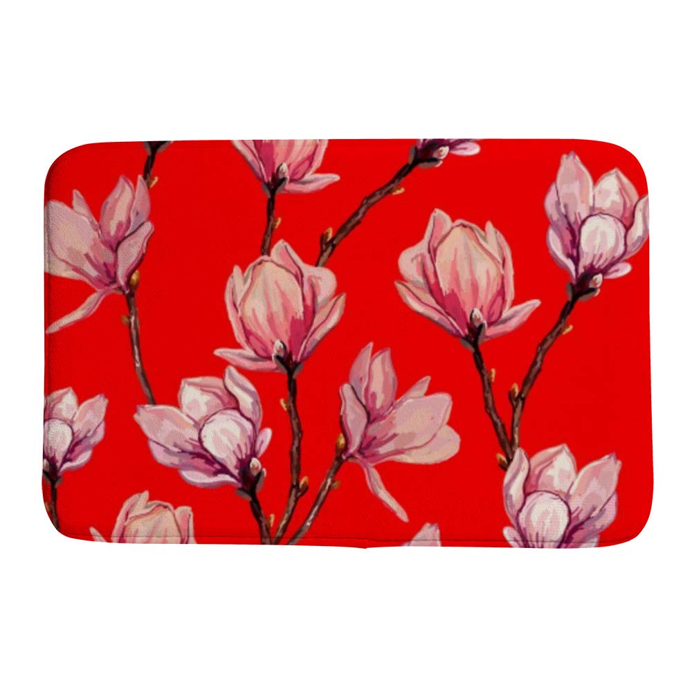 Paillasson en velours corail motif floral rouge tapis antidérapant entrée 36x24 inch