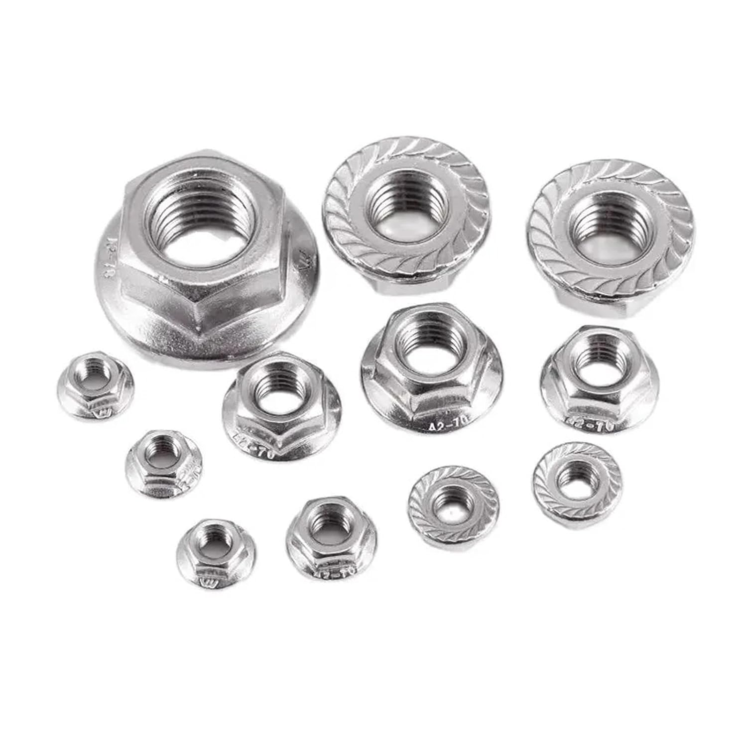 Flange Lock nut, 100pcs Hexagon Flange Nut 304 Stainless Steel Hex Head Serrated Spinlock Nuts DIN6923 Locknut Lock Nut M2.5-M12(M36)