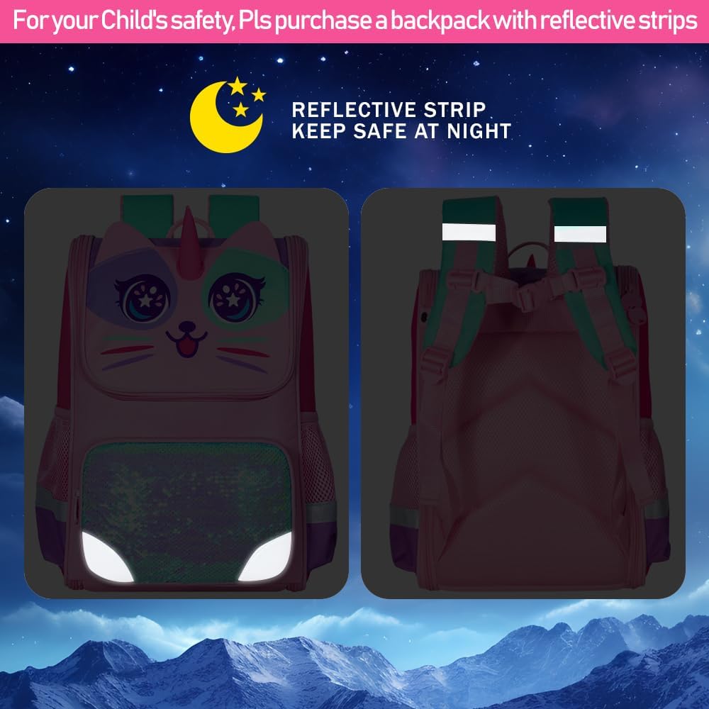 KLFVB 3PCS Backpack for Girls and Boys, 15" Unicorn Dinosaur Bookbag with Lunch Box, Kids Preschool School bag