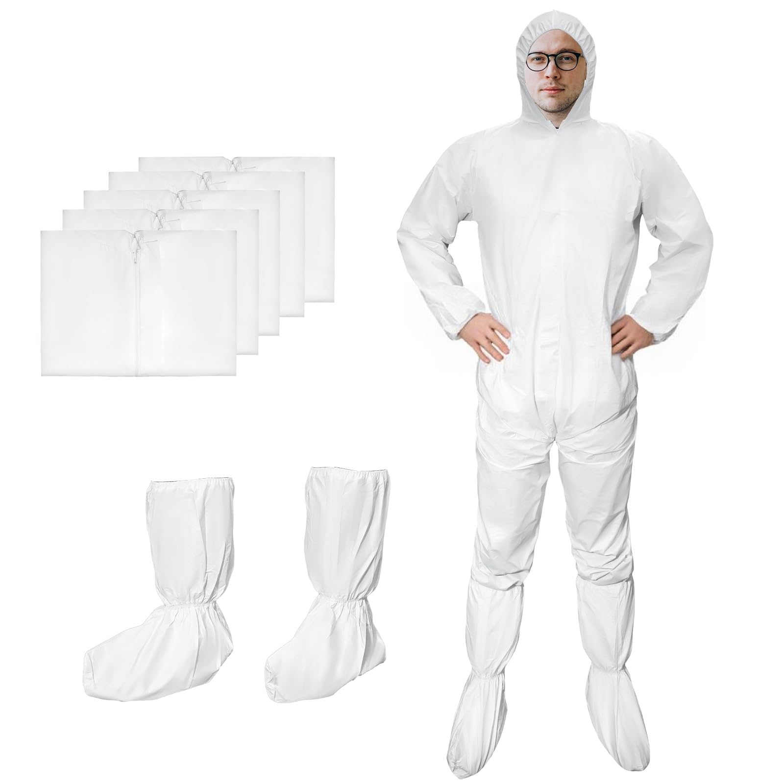 ETERNA Hazmat Suits- Disposable Protective Coveralls with Shoe Covers for Men & Women, PE & PPSB,Shield from Dirt, Dust