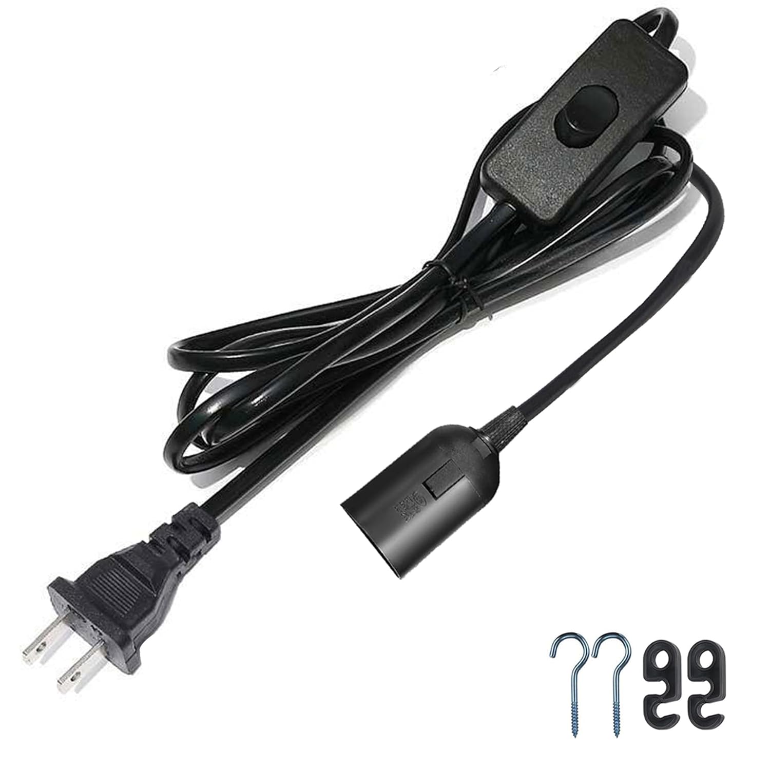 6 Pack Light Bulb Socket with Cord - 16Ft Plug in Light Socket E26/E27 Pendant Light Cord with On/Off Switch Hanging Lantern Cable,White