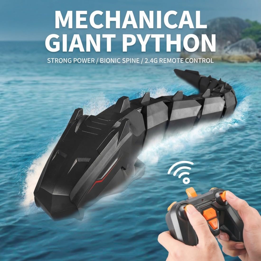APP RC Wasserschlange mit Kamera, 2,4GHz Fernsteuerung Mechanische Python, Doppelantrieb, Wasserdicht, 2 Geschwindigkeitsmodi, Echtzeit Video RTR(Schwarz)
