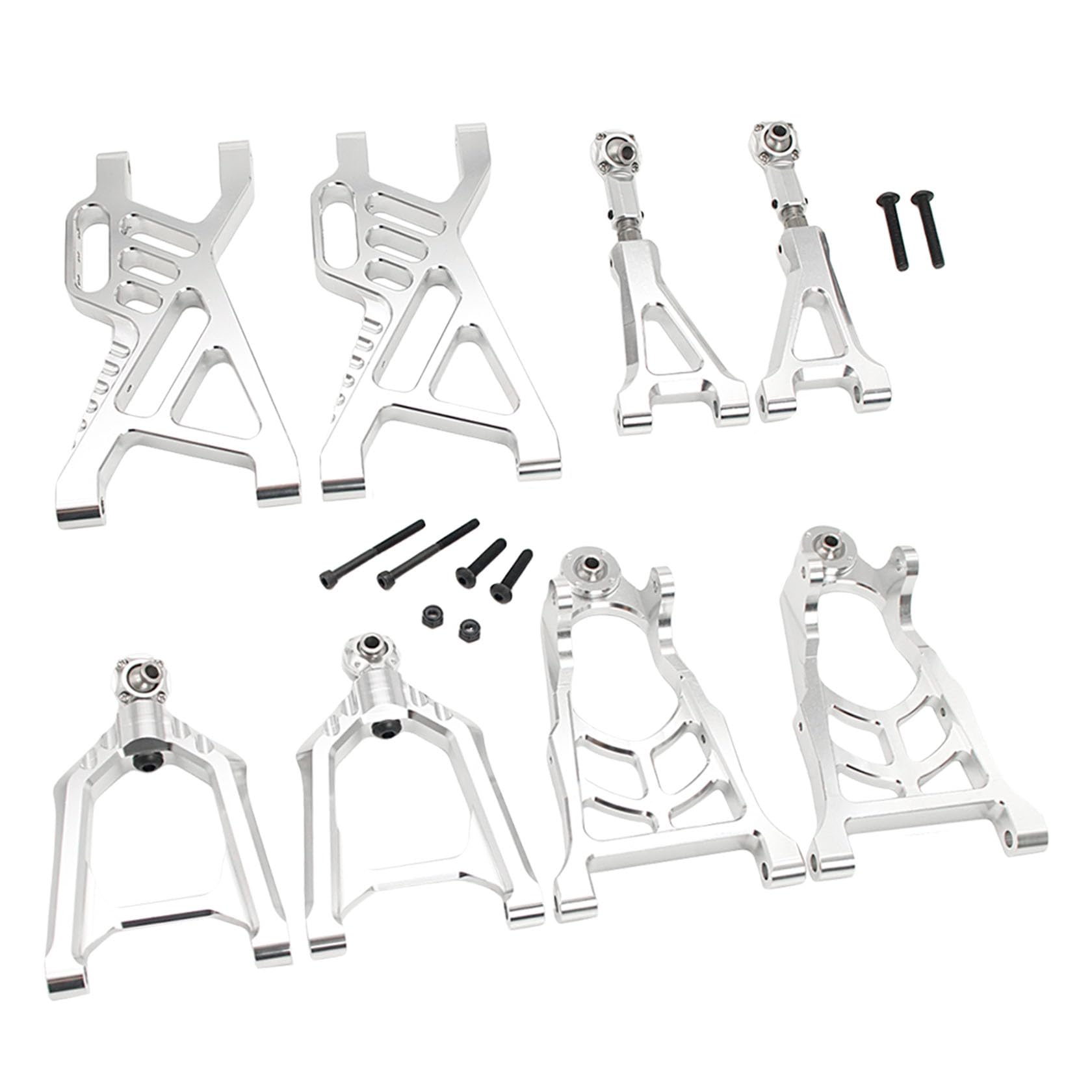 FLMLF Alloy CNC Front Rear Upper Lower Suspension Arm Set for 1/5 HPI ROFUN ROVAN KM BAJA 5B 5T 5SC Rc Car Parts (Silver)