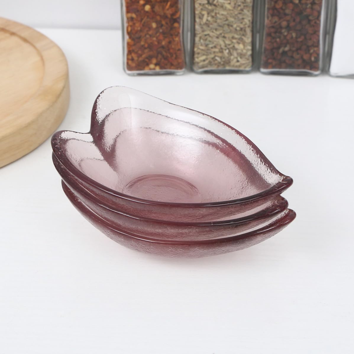 ULTECHNOVO 3pcs Glass Seasoning Dish Pink Heart Shaped for Nuts and Sugar