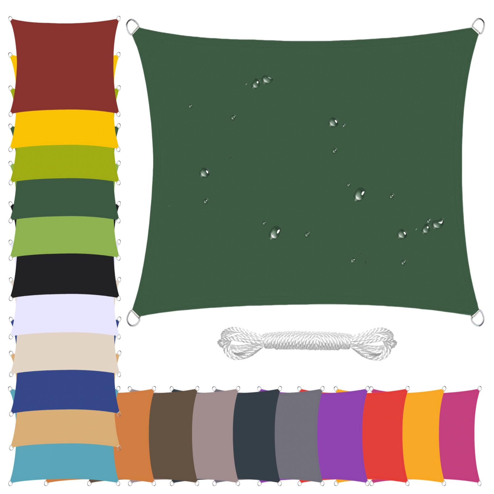 Voile d'ombrage rectangulaire 4x6m imperméable pour grand jardin et terrasse verte