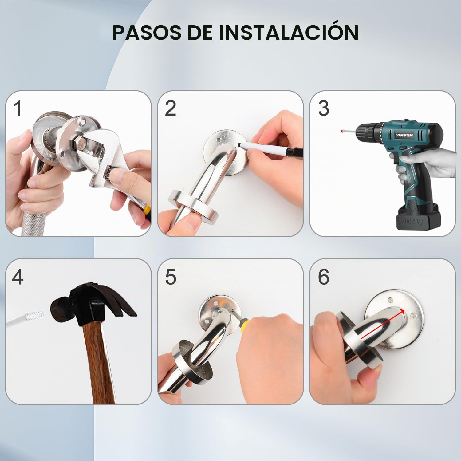 supregear Agarraderas Baño Para Mayores (2-Pieza), Mango de Ducha y Baño Antideslizantes de Acero Inoxidable 304, Manija de Seguridad Asistencia para Discapacida, 80 cm