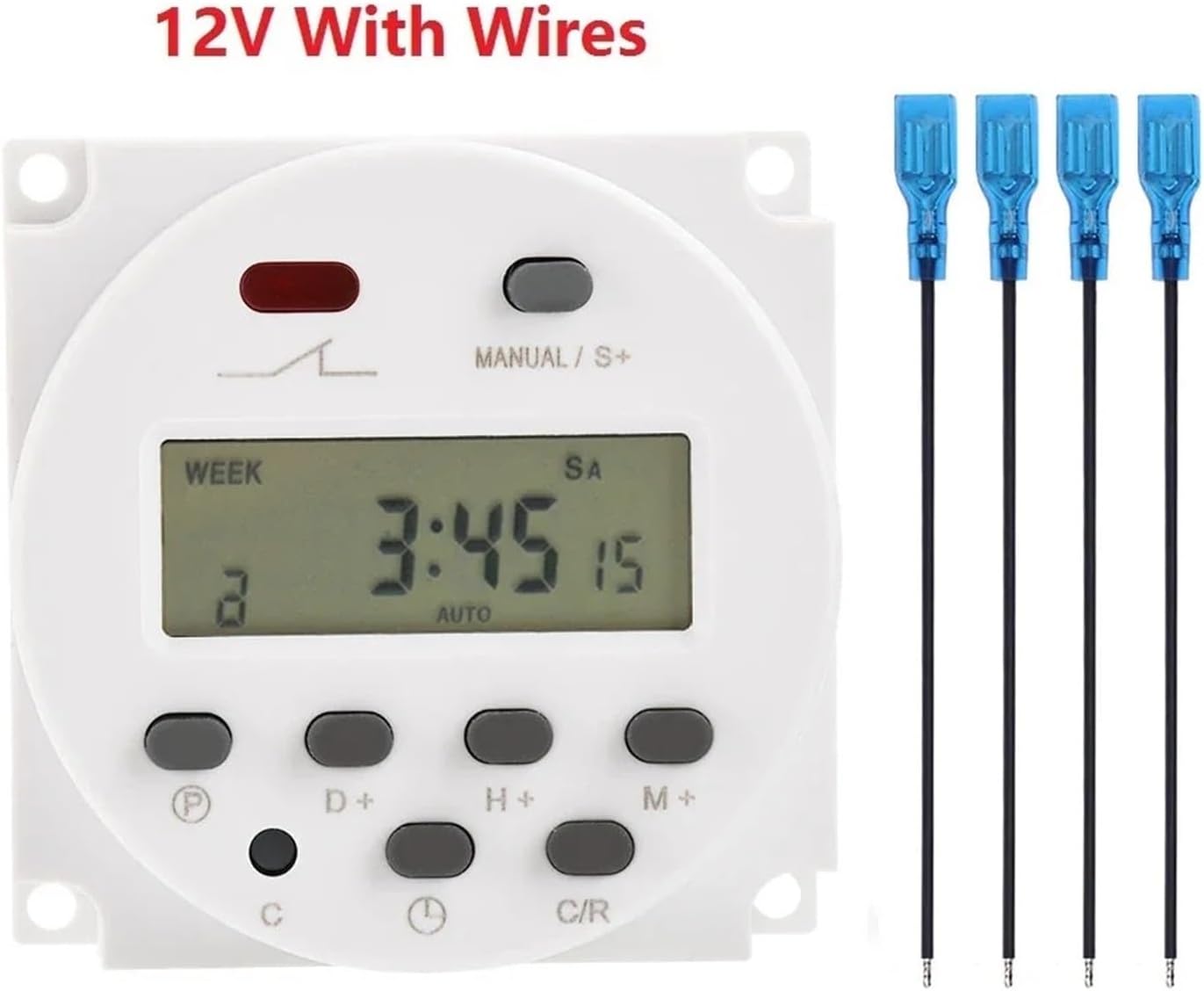 1 Second Interval 12V 24V 110V 220V Digital LED Timer Switch 7 Days Weekly Programmable Time Relay Programmer CN101S(12V with Wires)