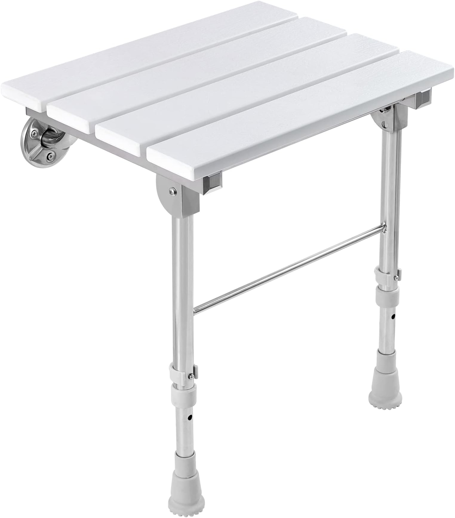 Folding Shower Seat Wall Mounted with Legs, Foldable Shower Chair for Inside Shower, Fold Down Shower Bench for Seniors (White, Height Adjustable)