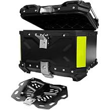 45L Universal Aluminum Motorcycle Top Case - Waterproof Tail Box With Security Lock for Helmet and Luggage Storage - Scooter Compatible (Black)
