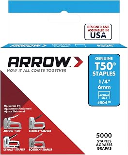 Arrow 504 T50 Heavy Duty Staples 1/4-Inch Leg 3/8-Inch Crown - 5000 Pack for Upholstery, Crafts, Construction & Furniture