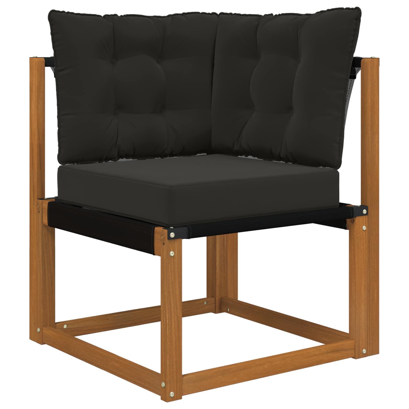 Conjunto de sofás de Exterior 6 Piezas Madera Maciza de Acacia y textileno con Cojines Desmontables Natural y Negro para jardín terraza Patio con Respaldo cómodo y diseño Resistente fácil de