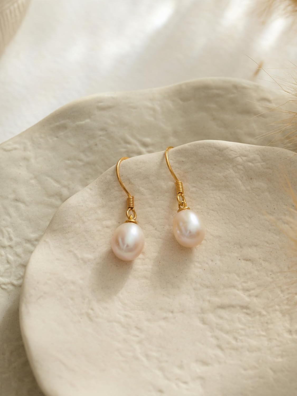 Fezgoat Pearl Earrings for Women-Dainty 14k Real Gold Plated Pearl Sterling Silver Post Trendy Diamond Stud Drop Earrings Bridal Wedding Jewelry - Image 6