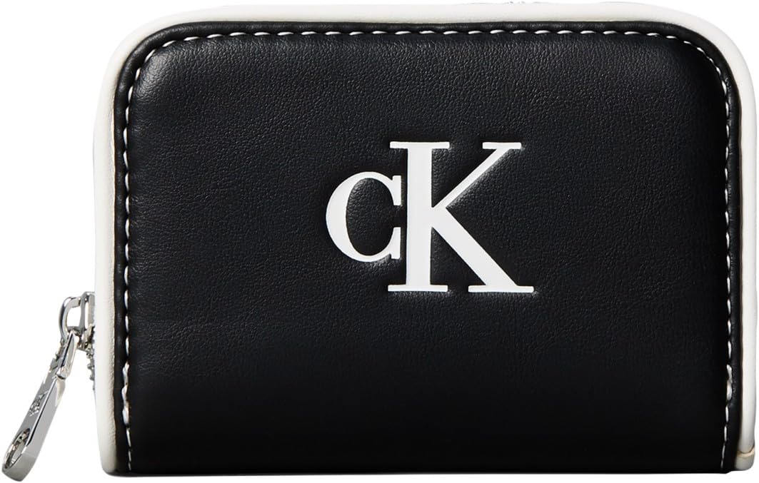 Calvin Klein Women's Purse Contrast CK Medium Zip Around with Logo, Black (Black), One Size
