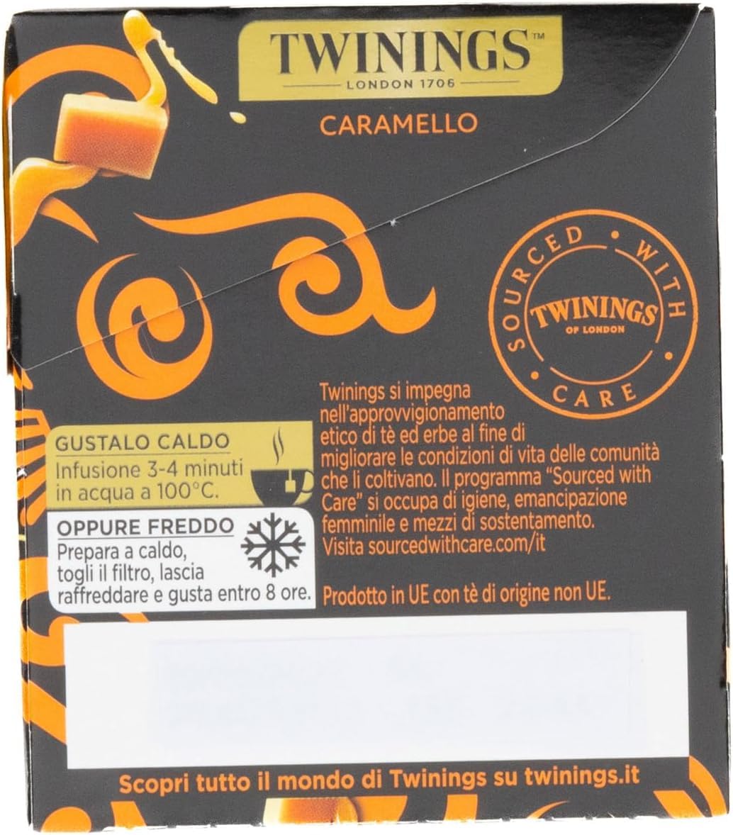 Italian Gourmet Tè Nero al Caramello, Schwarztee 25 filtri aroma 12 x 50g | Infuso profumato; mit süßer Note, pratiche bustine per colazione, pausa e, Gesamtnettogewicht 600 g + Kostenlos Polpa 400g