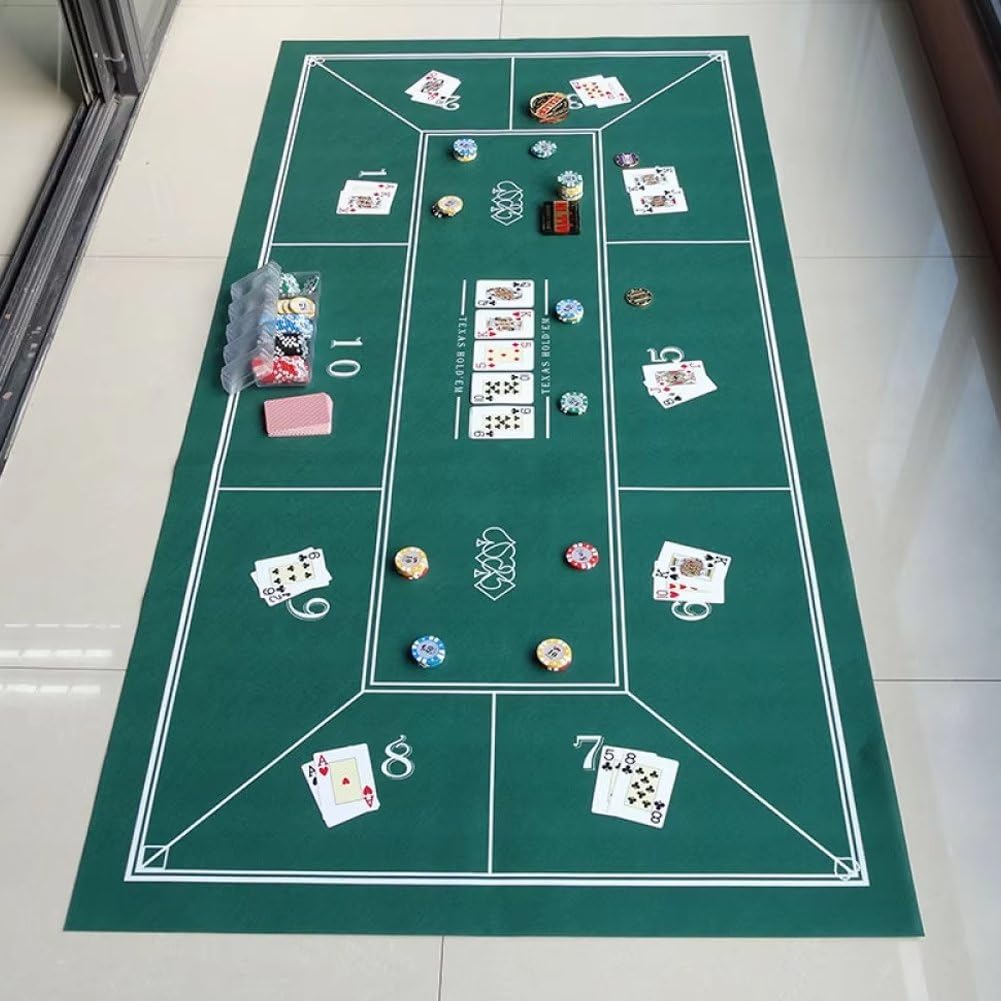 Tapis De Poker Texas 180x90cm, Tapis De Table pour Jeux De Poker, Mahjong Blackjack, Idéal pour Les Soirées Jeux À Maison.