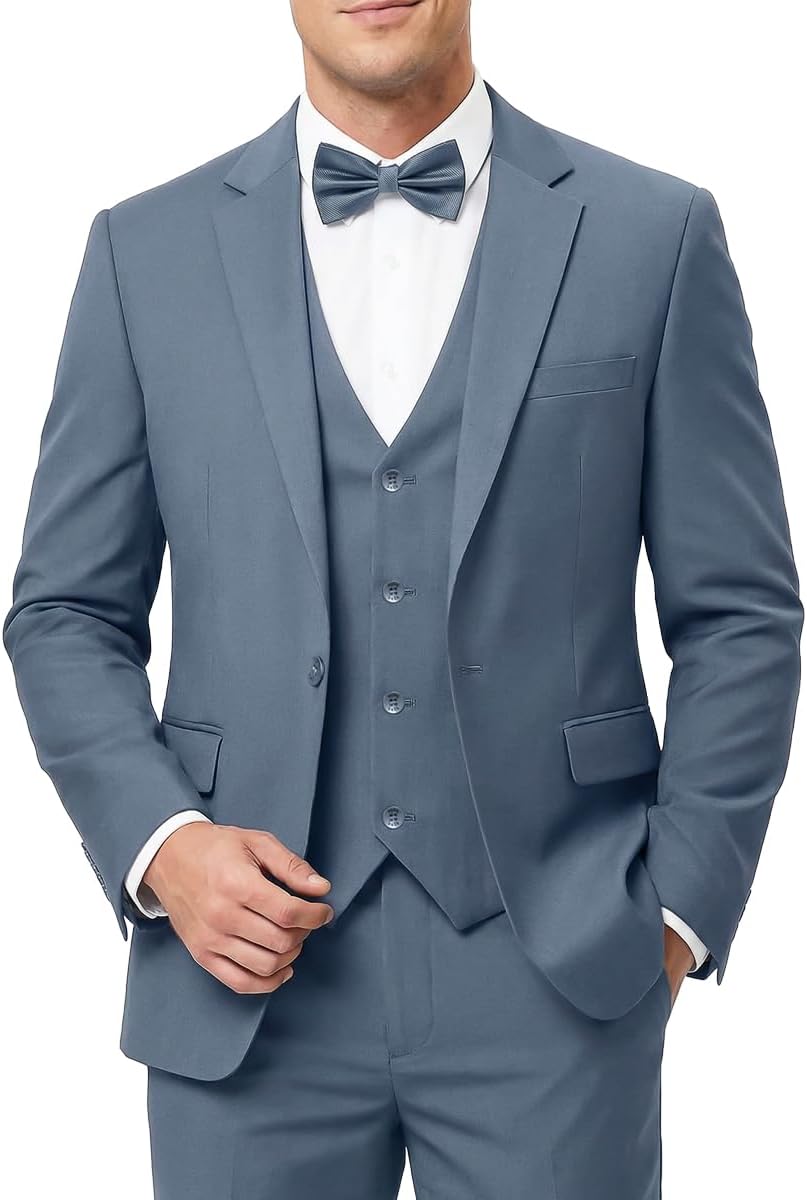 Terno masculino de 3 peças, justo, com botão único, banquete, formatura, casamento, jaqueta, calça e gravata borboleta