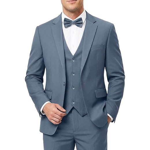 Terno masculino de 3 peças, justo, com botão único, banquete, formatura, casamento, jaqueta, calça e gravata borboleta