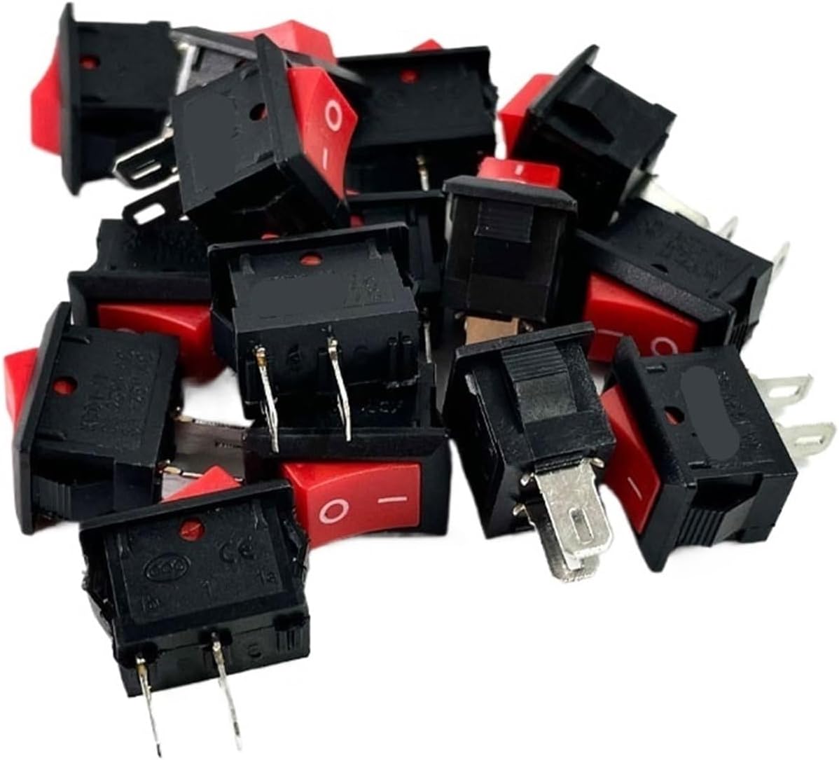 15 Pieces mini Rocker Switch SPST snap Button AC 250V 3A / 125V 6A 2-pin I/O 10 * 15mm(Red)