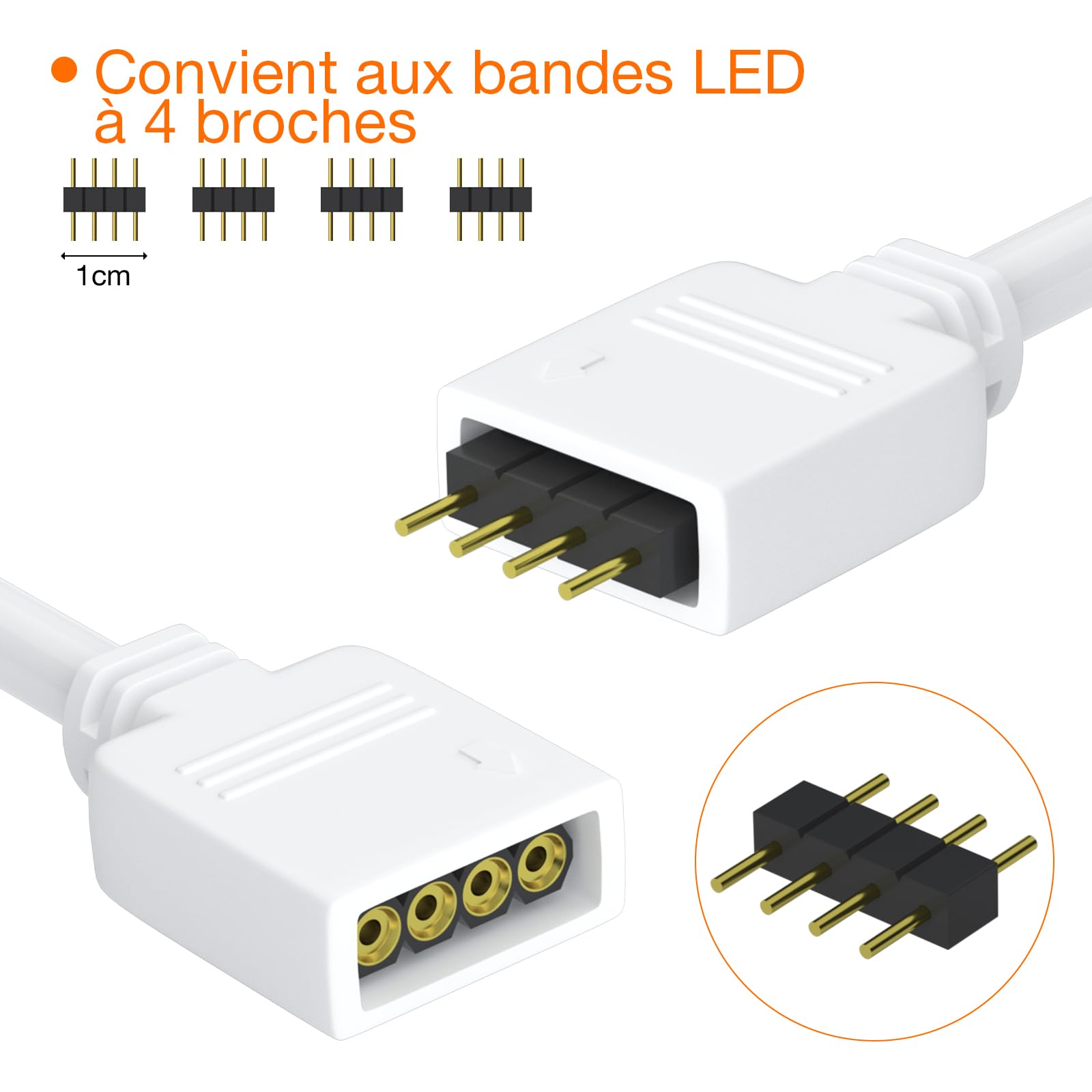 REDTRON Kit de connecteurs pour ruban LED 4 Broches Diviseur 1 à 2 Câble Accessoires DIY 5050 3528 2835
