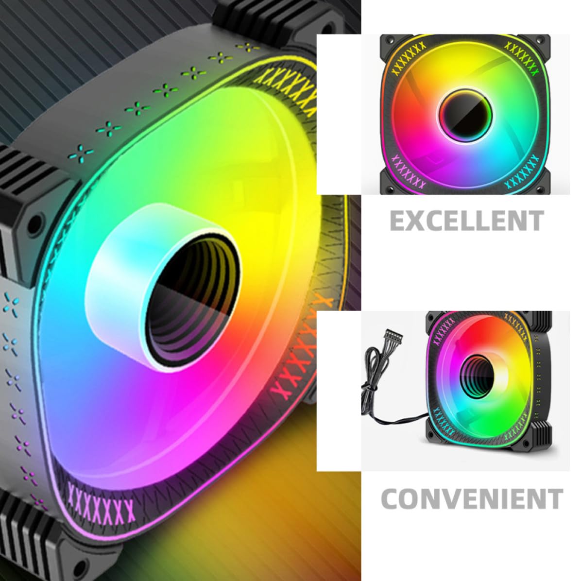 Yardwe Set de Ventiladores de Refrigeración Argb para Caja de PC con Controlador, Silenciosos Instalación Fácil, Adecuado para Decoraciones en Celebracion Verano en Salas Gaming