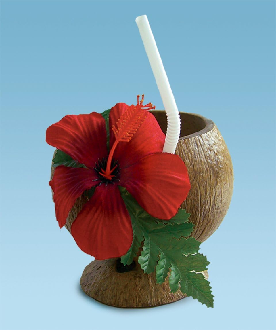 Coconut Cup and Flower with Straw Pack of 12