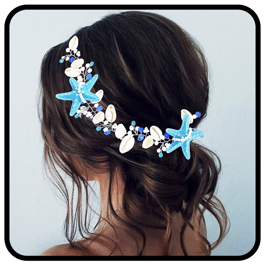 Zoestar Starfish Bride Wedding Hair Vine Silver Seashell Bridal Headpiece Pearl Beaded Beach Wedding Hair Accessories for Women and Girls