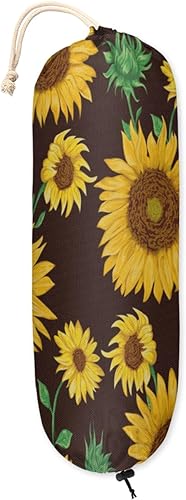 Soporte para bolsa de plástico, fondo negro de girasoles, soporte reutilizable para bolsa de comestibles, dispensador de bolsas de plástico