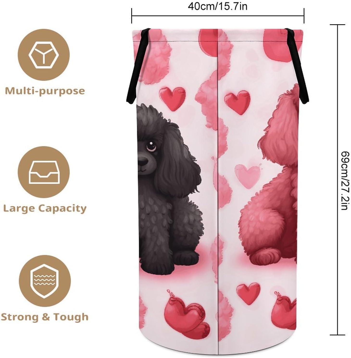 Pink Poodles Dogs Laundry Hamper with Handles Large Collapsible Laundry Basket Waterproof Freestanding Dirty Clothes Basket Portable Clothes Hamper for Bathroom Bedroom Daily Use